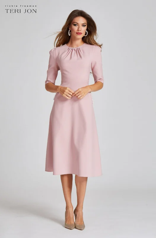 Stretch Crepe Pearl Trim Cocktail Dress Tunics Wedding white