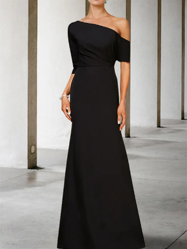 A-Line/Princess One-Shoulder 3/4 Length Sleeves Floor-Length Mother of the Bride Dresses Tunics Winter warm