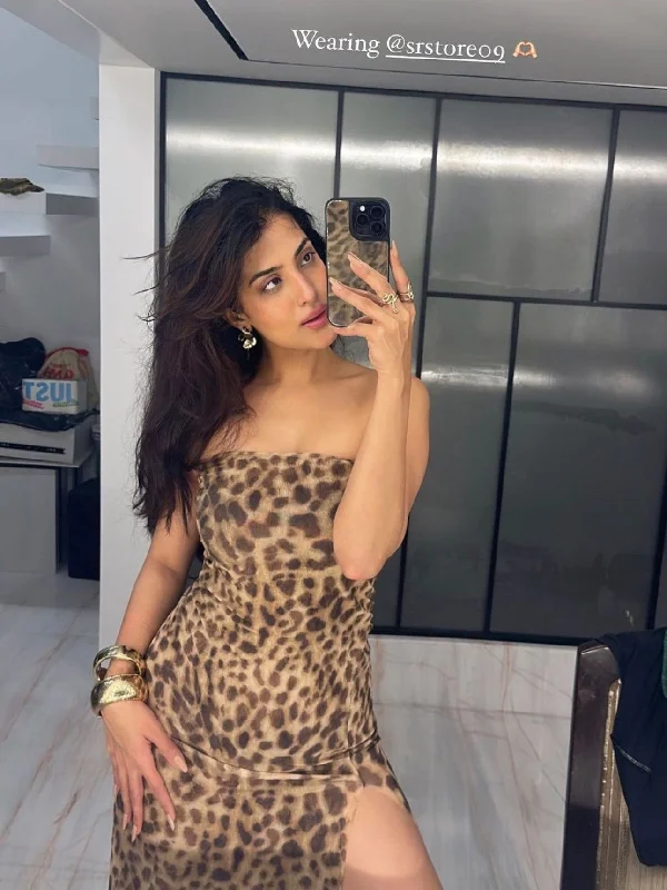 Animal Print Mesh Split Tube Dress Tunics Prom sequined