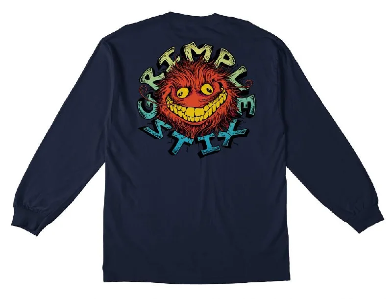 AntiHero L/S Pocket T-Shirt Grimple Stix - Navy / Multi-- Graphic T-Shirt Round Neck Polyester