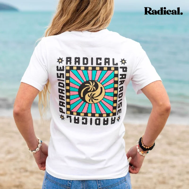 Radical. Paradise Unisex T-shirt - White-- Front Pockets Side Pockets Patch Pockets