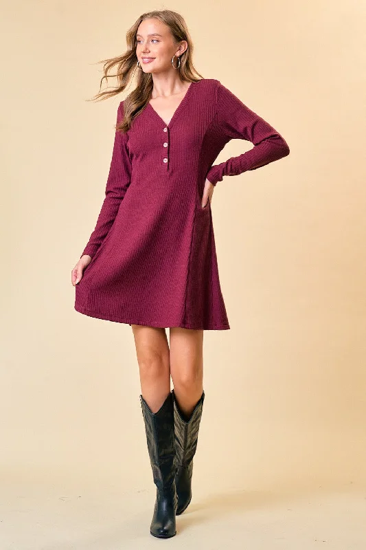 FIT & FLARE KNIT DRESS- MAROON Tunics Vintage classic