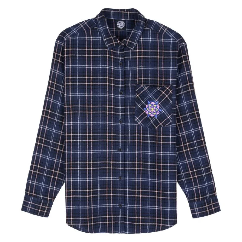 Santa Cruz Womens Shirt Portland Shirt - Blue Check-- Hooded Caped Shawl Collar