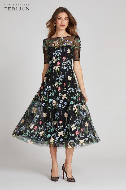 Embroidered Tulle Dress With Floral Print Tunics Travel practical