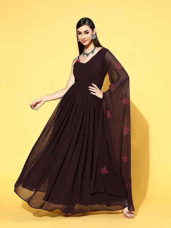 Mauve Poly Silk Partywear Solid Dresses Elegant Long Evening