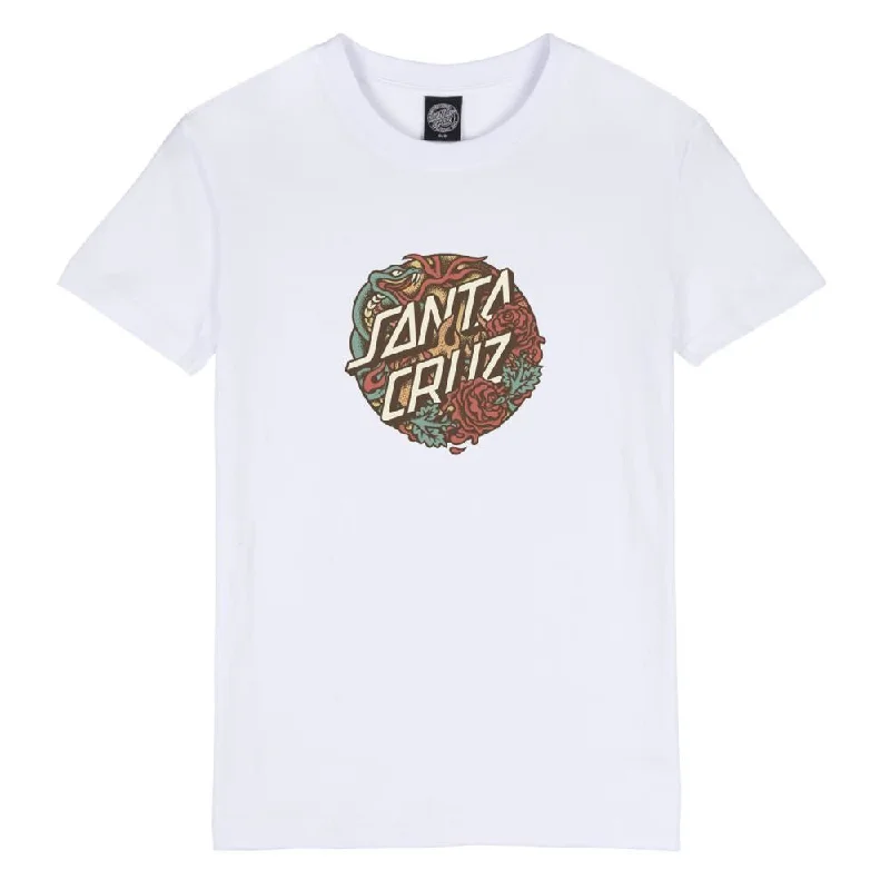 Santa Cruz Womens T-Shirt Dressen Snake Front T-Shirt - White-- Silk Blend Satin Velvet Santa Cruz Womens T-Shirt Dressen Snake Front T-Shirt - White-- Silk Blend Satin Velvet