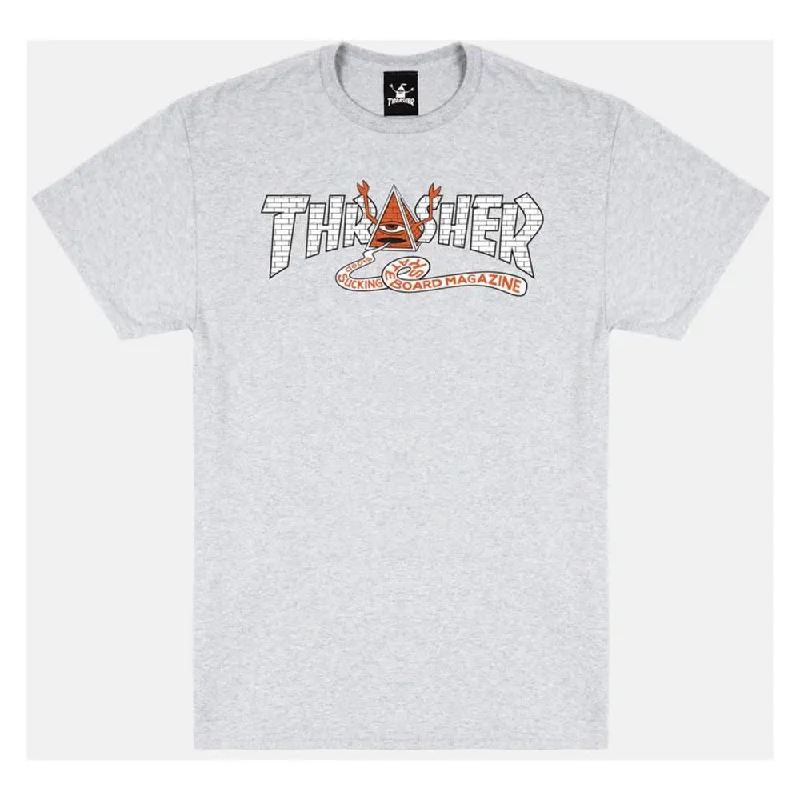 Thrasher x Toy Machine T-Shirt Pyramid - Ash Grey-- Spandex Blend Rayon Blend Denim Blend