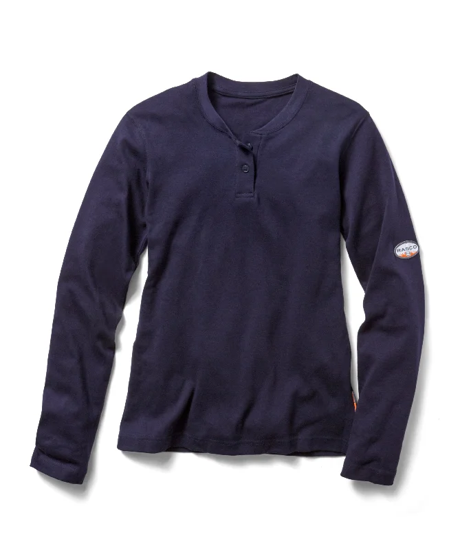 Rasco 6.1 oz. FR Flameshield Women's Henley T-Shirt - Style FR5101 - Navy-- Handmade Hand-knitted Hand-woven Rasco 6.1 oz. FR Flameshield Women's Henley T-Shirt - Style FR5101 - Navy-- Handmade Hand-knitted Hand-woven
