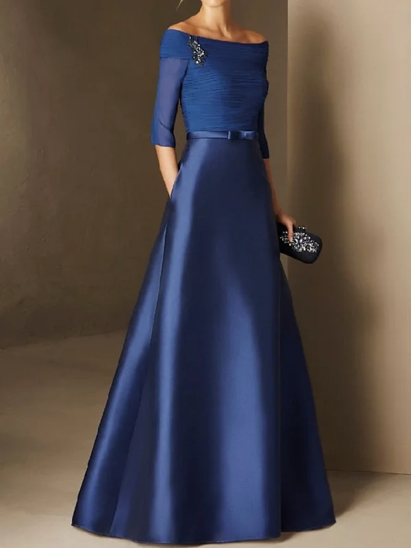A-Line/Princess Off-the-Shoulder Short Sleeves Mother of the Bride Dresses with Belt Applique Tunics Summer linen A-Line/Princess Off-the-Shoulder Short Sleeves Mother of the Bride Dresses with Belt Applique Tunics Summer linen