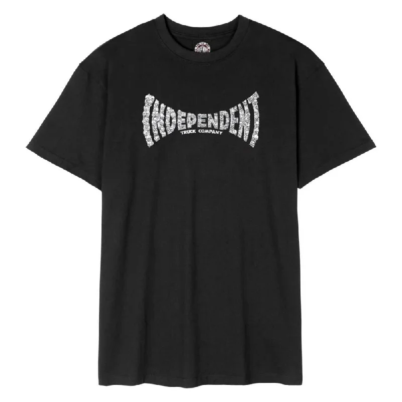 Independent T-Shirt Skull Span - Black-- Mesh Blend Leather Blend Suede Blend