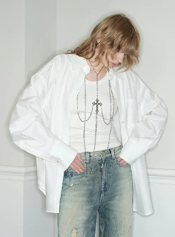 West Design Fake Two-piece White Shirt RUN0032-- Zippered Buttoned Snapped