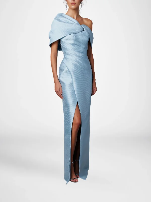 Sheath/Column One-Shoulder Half Sleeves Floor-Length Mother of the Bride Dresses with Ruffles Square Neckline Feminine Sheath/Column One-Shoulder Half Sleeves Floor-Length Mother of the Bride Dresses with Ruffles Square Neckline Feminine