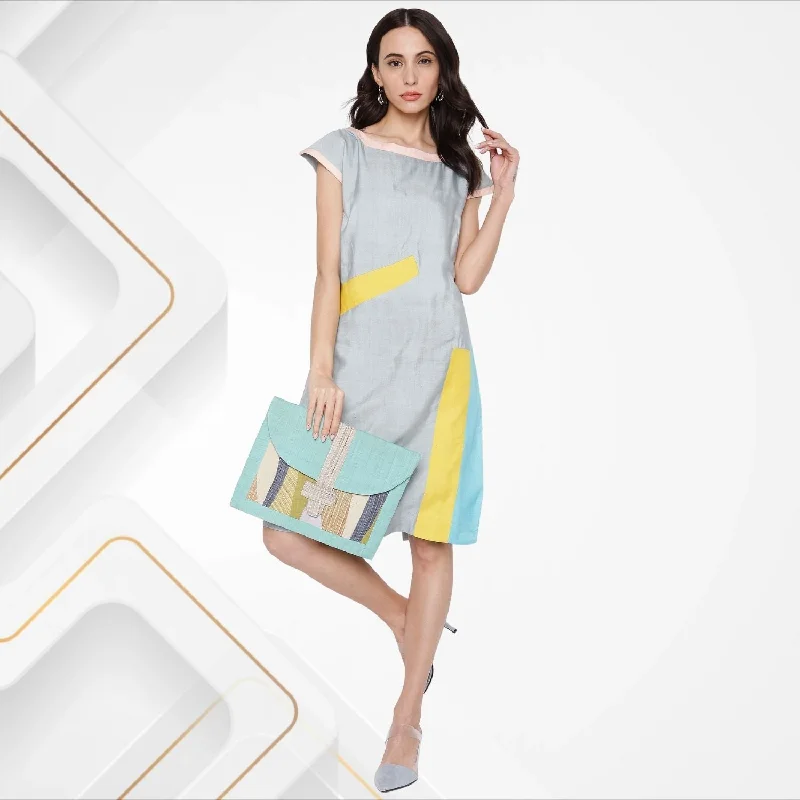 Estrella Tussar Shift Dress | Colour Block | Office Wear | Get Togethers | Stylish | Grey Tunics Fleece cozy Estrella Tussar Shift Dress | Colour Block | Office Wear | Get Togethers | Stylish | Grey Tunics Fleece cozy