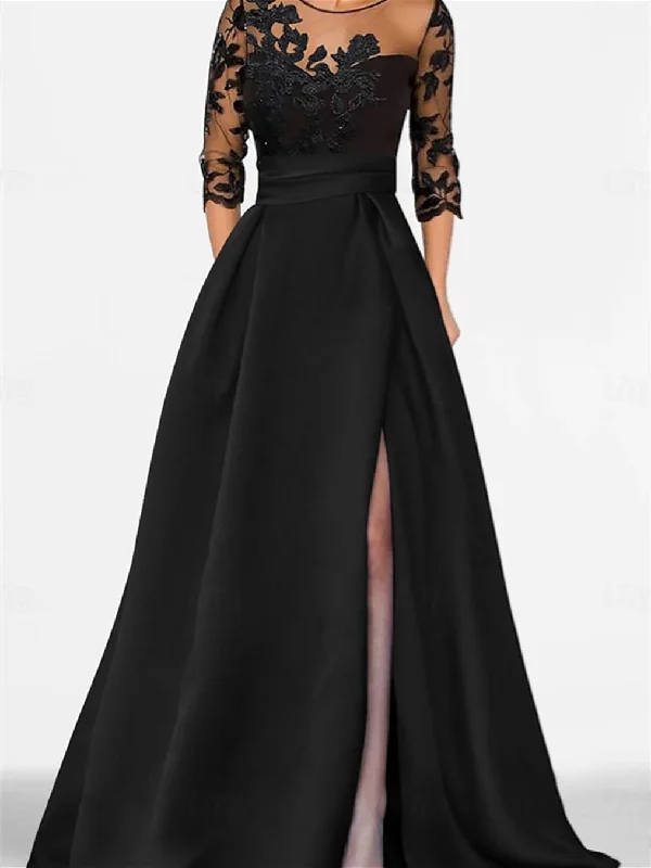 A-Line/Princess Sweetheart 3/4 Sleeves Floor-Length Mother Of The Bride Dresses With Lace & Split Side Floral Print girly A-Line/Princess Sweetheart 3/4 Sleeves Floor-Length Mother Of The Bride Dresses With Lace & Split Side Floral Print girly
