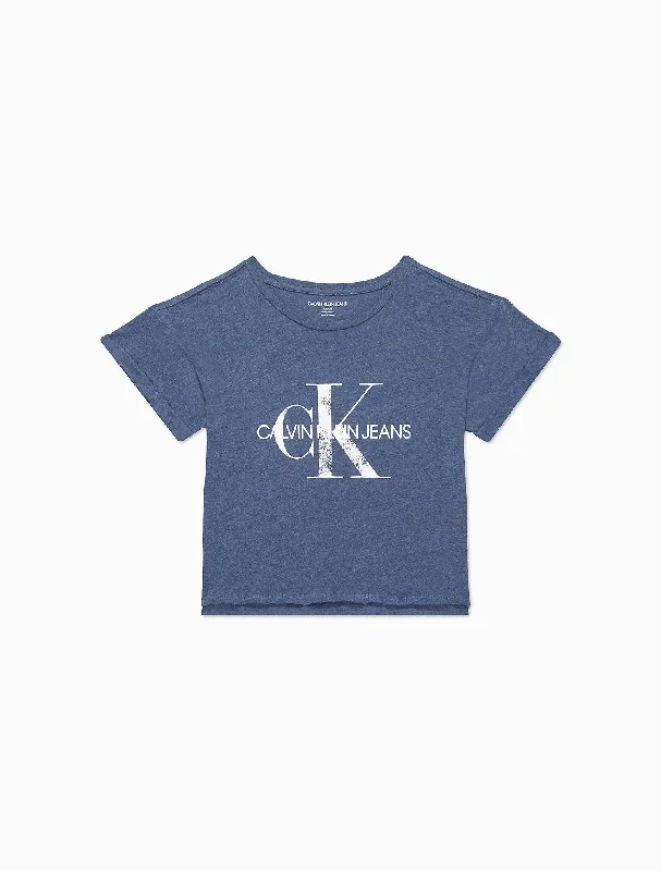Calvin Klein Distressed Monogram Logo Cropped T-Shirt - Women-- Notch Collar Peter Pan Collar Cowl Neck Calvin Klein Distressed Monogram Logo Cropped T-Shirt - Women-- Notch Collar Peter Pan Collar Cowl Neck