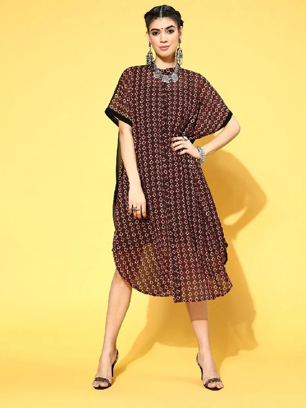 Black Georgette Partywear Geometric Dresses Tunics Hiking breathable