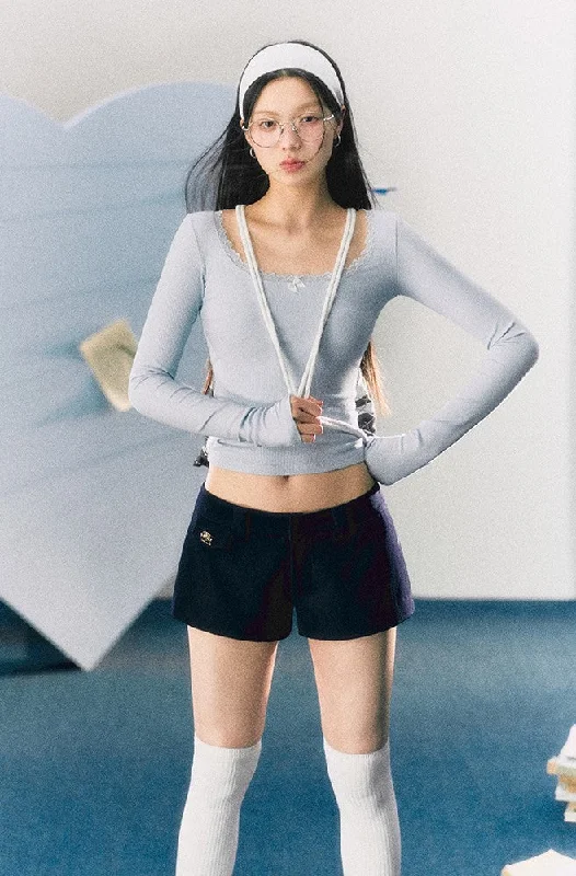 U-neck Lace Waist Slimming Bottoming T-shirt LAL0015-- Rayon Velvet Corduroy