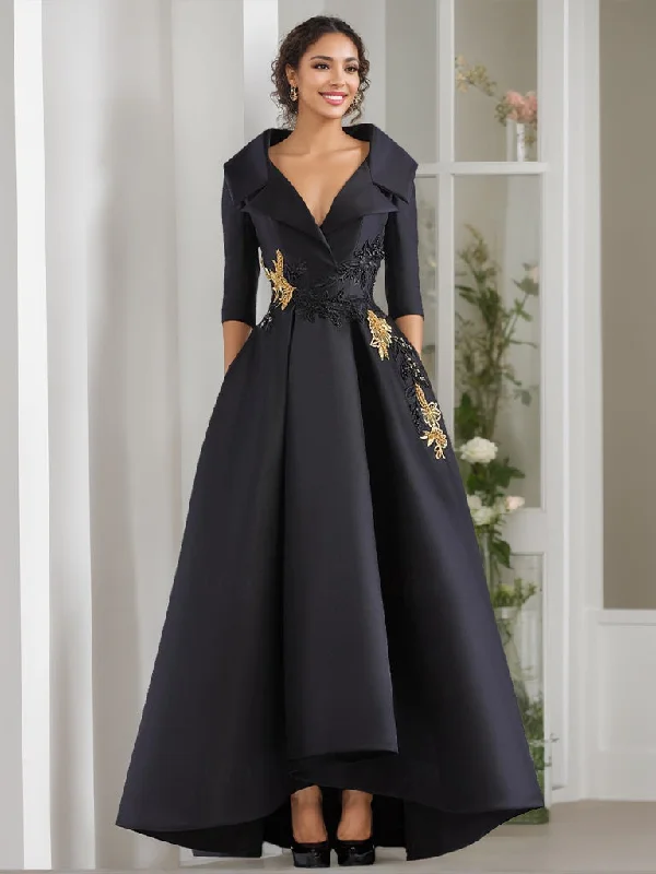 A-Line/Princess V-Neck Long Sleeves Floor Length Mother of the Bride Dresses With Appliques & Beading empire Waist empire