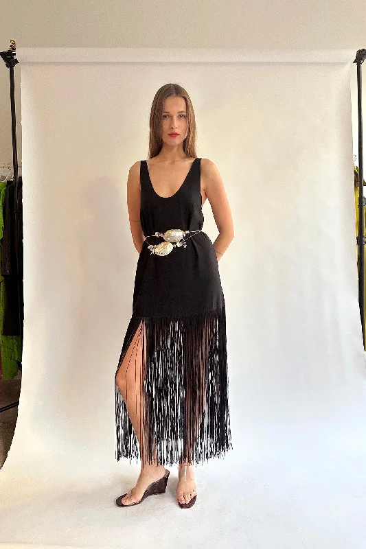 MR. LARKIN, Tassel Slip Dress, Black Tunics Cozy soft