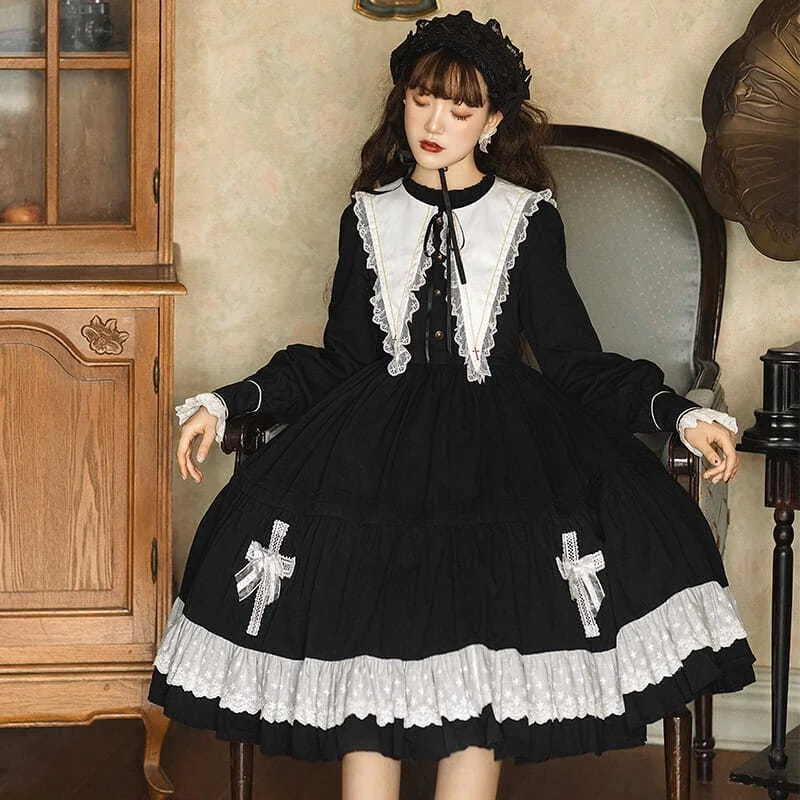 Women's Gothic Lolita Dress - Dark Halloween Princess Full Suit for Autumn & Winter Crew Neckline Casual Women's Gothic Lolita Dress - Dark Halloween Princess Full Suit for Autumn & Winter Crew Neckline Casual