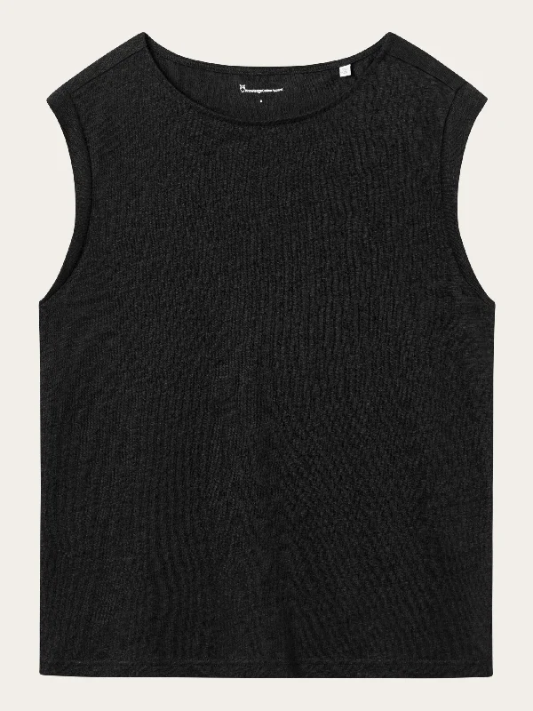 Loose fold up linen t-shirt - Black Jet-- Spandex Blend Rayon Blend Denim Blend