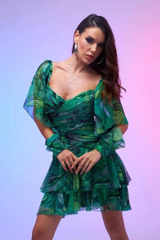 Angelino Green Printed Short Evening Dress with Low-cut Back Tunics Luxurious high-end Angelino Green Printed Short Evening Dress with Low-cut Back Tunics Luxurious high-end