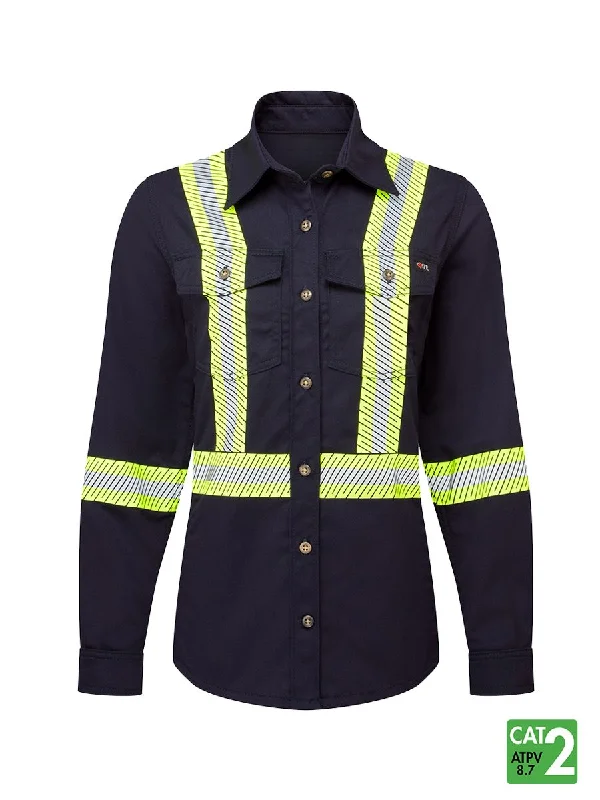 Navy Women's Ultrasoft® 7oz. Deluxe Segmented Striped Work Shirt by IFR Workwear - Style USN673-- Graphic Embroidered Appliqued Navy Women's Ultrasoft® 7oz. Deluxe Segmented Striped Work Shirt by IFR Workwear - Style USN673-- Graphic Embroidered Appliqued