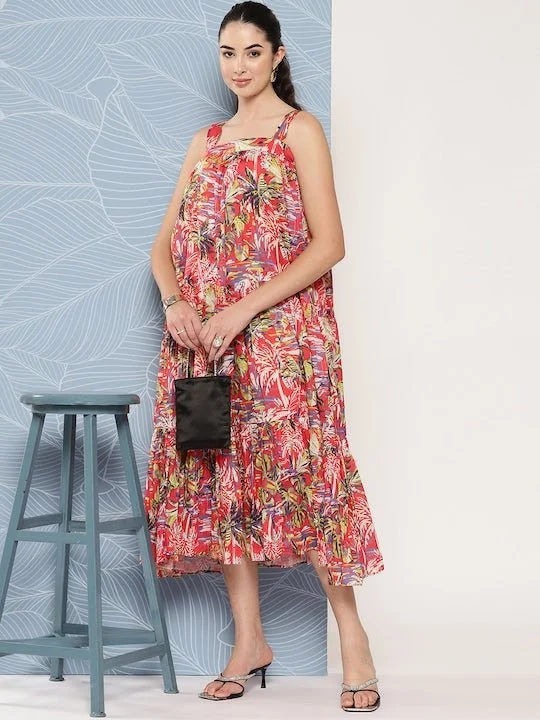 Floral Printed Midi Ethnic Dress Tunics Versatile all-occasion