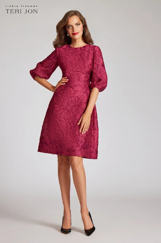 Floral Jacquard Balloon Sleeve Dress Tunics Vintage classic