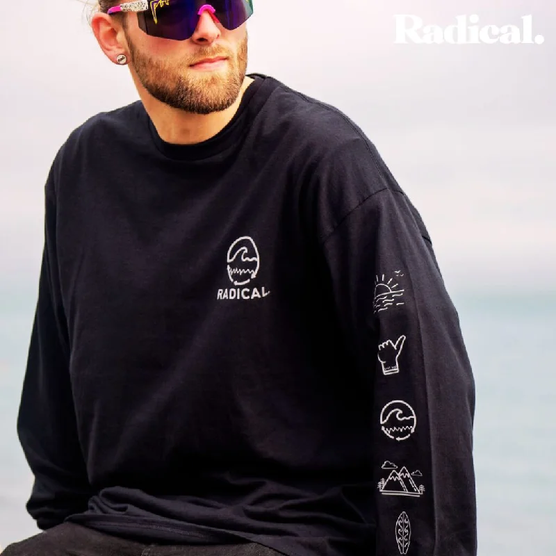 Radical. Wave 2.0 unisex Long Sleeve T-shirt - Black-- Hooded Caped Shawl Collar