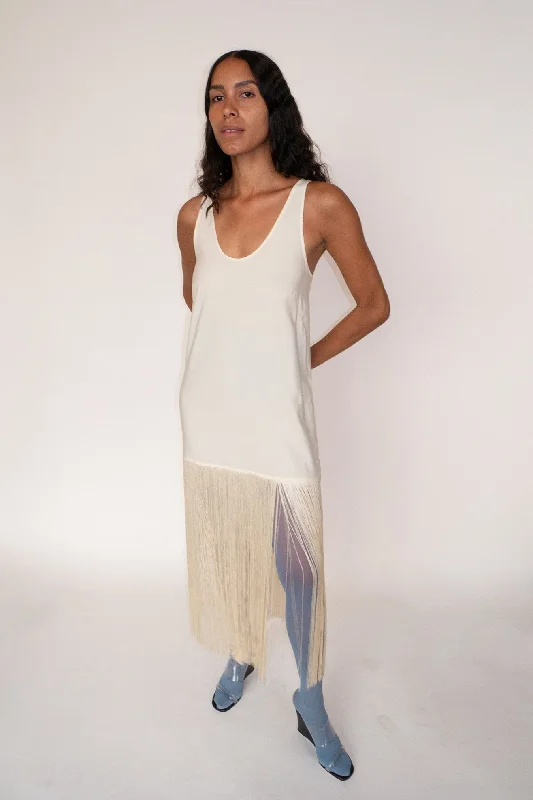 MR. LARKIN, Tassel Slip Dress, Ivory Tunics Luxurious premium