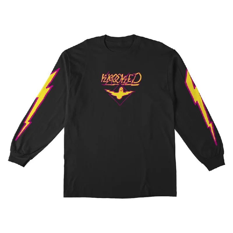 Krooked L/S T-Shirt Bird Lightening Sleeve - Black / Magenta / Yellow Prints-- Ribbed Striped Patterned Krooked L/S T-Shirt Bird Lightening Sleeve - Black / Magenta / Yellow Prints-- Ribbed Striped Patterned