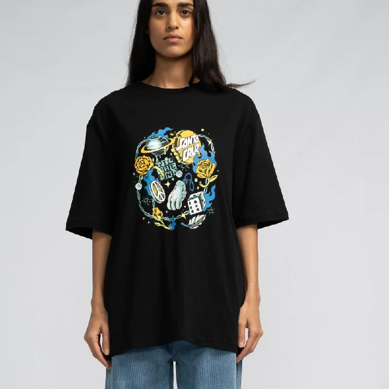 Santa Cruz Womens T-Shirt Lucky Day Front Oversized - Black-- Terry Blend Velvet Blend Canvas Blend Santa Cruz Womens T-Shirt Lucky Day Front Oversized - Black-- Terry Blend Velvet Blend Canvas Blend
