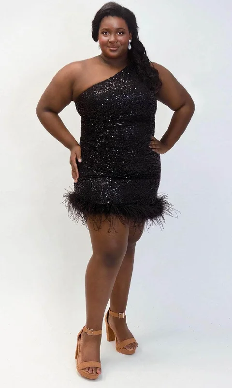 Sydney's Closet JK2401 - Sequined One Shoulder Cocktail Dress Tunics Floral girly