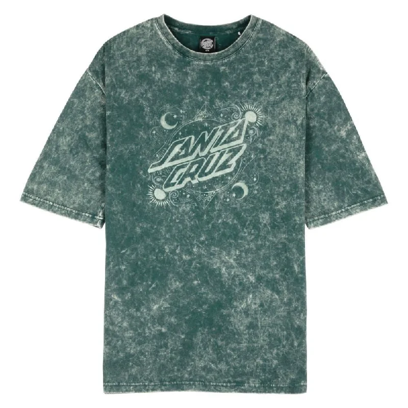 Santa Cruz Womens T-Shirt Ornate Dot Front Oversized - Emerald Acid Wash-- Print Jacquard Patchwork