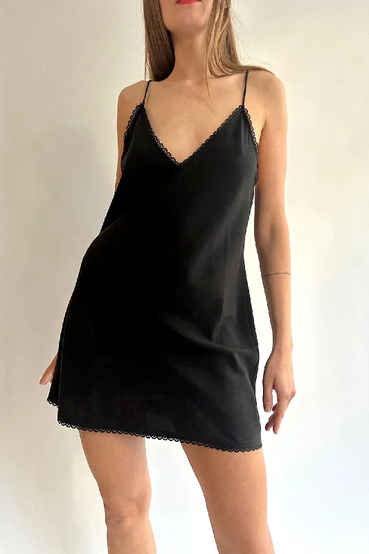 MR. LARKIN, Mini Slip Dress, Black Tunics Luxurious high-end