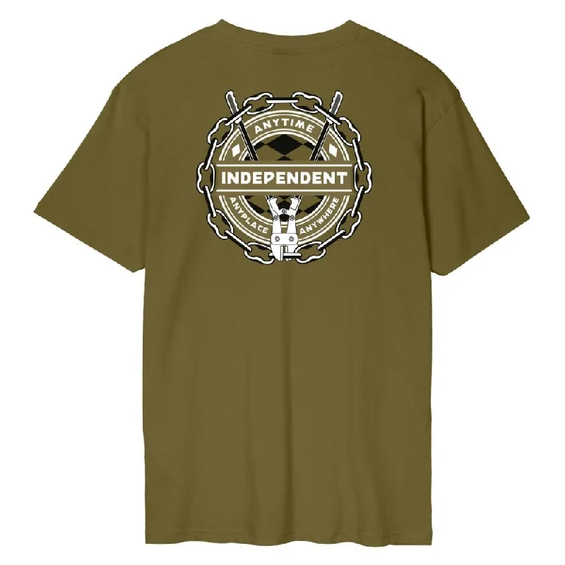 Independent T-Shirt Anytime Anywhere Chain - Olive Drab-- Striped Floral Plaid