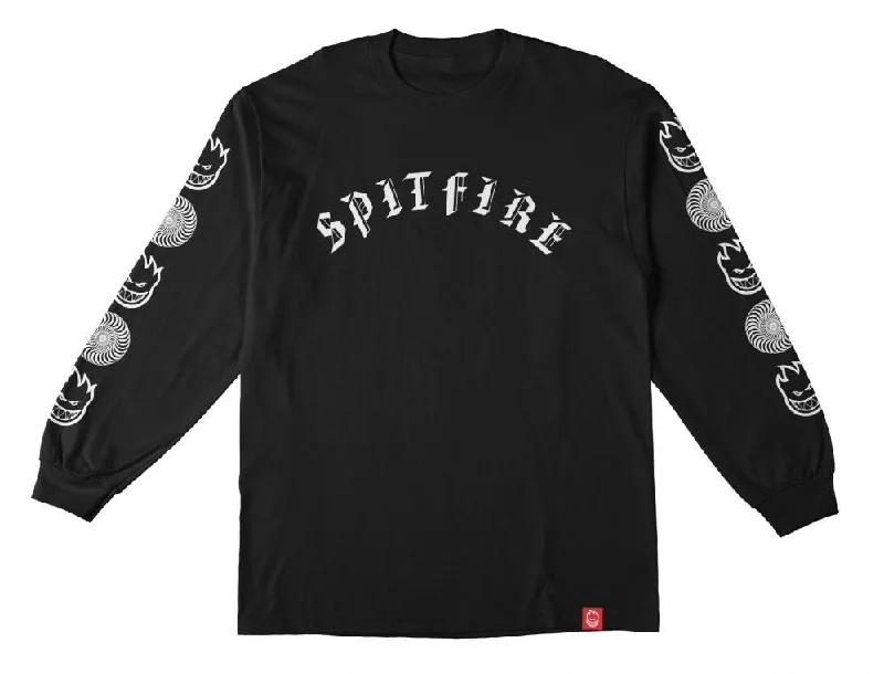 Spitfire L/S T-Shirt Old E Combo Sleeve - Black / White-- Anti-Pilling Machine Wash Handmade