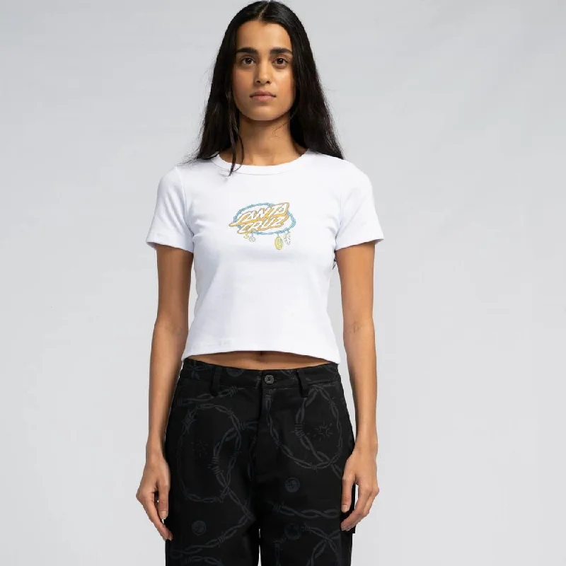 Santa Cruz Womens T-Shirt Barbed Oval Dot Front T-Shirt - White-- Mesh Blend Leather Blend Suede Blend Santa Cruz Womens T-Shirt Barbed Oval Dot Front T-Shirt - White-- Mesh Blend Leather Blend Suede Blend