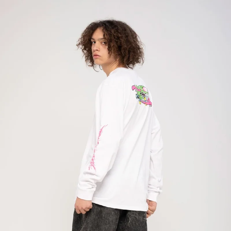 Santa Cruz Longsleeve T-Shirt Meek Slasher L/S T-Shirt - White-- Mesh Blend Leather Blend Suede Blend