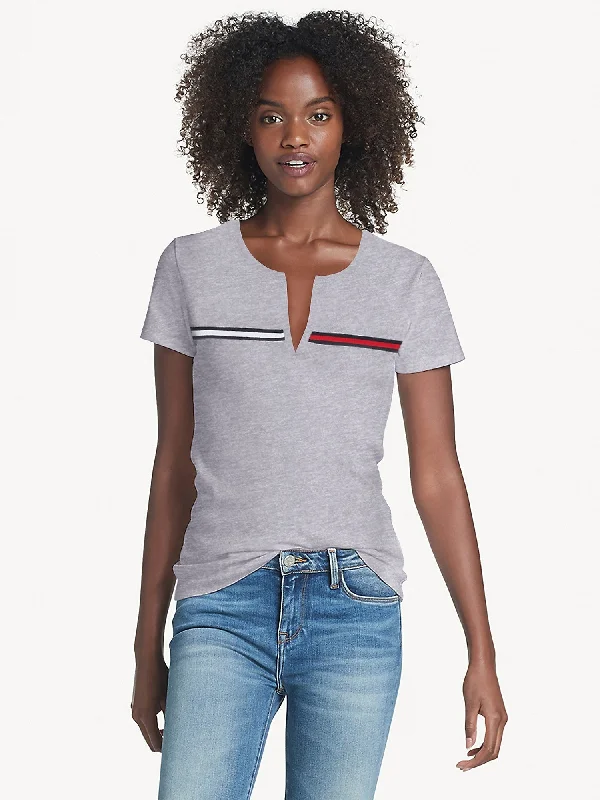 Tommy Hilfiger Essential Split-Neck T-Shirt - Women-- Elegant Classic Vintage