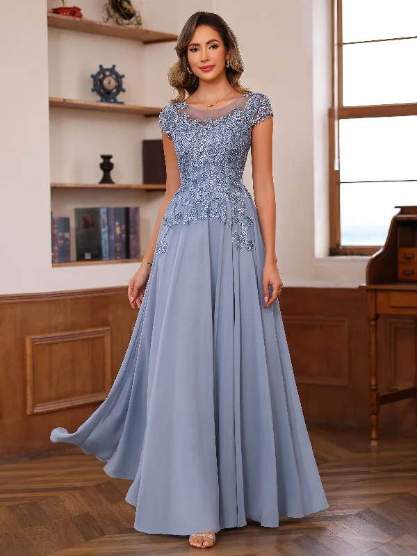 A-Line/Princess Scoop Neck Short Sleeves Floor-Length Mother of the Bride Dresses with Appliques Tunics Timeless classic A-Line/Princess Scoop Neck Short Sleeves Floor-Length Mother of the Bride Dresses with Appliques Tunics Timeless classic