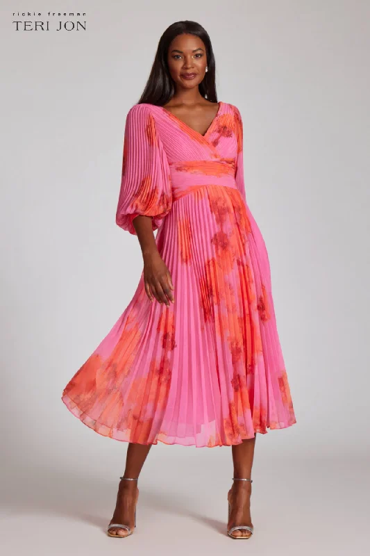 Printed Chiffon Pleated Full Sleeve Dress Tunics Handmade artisanal