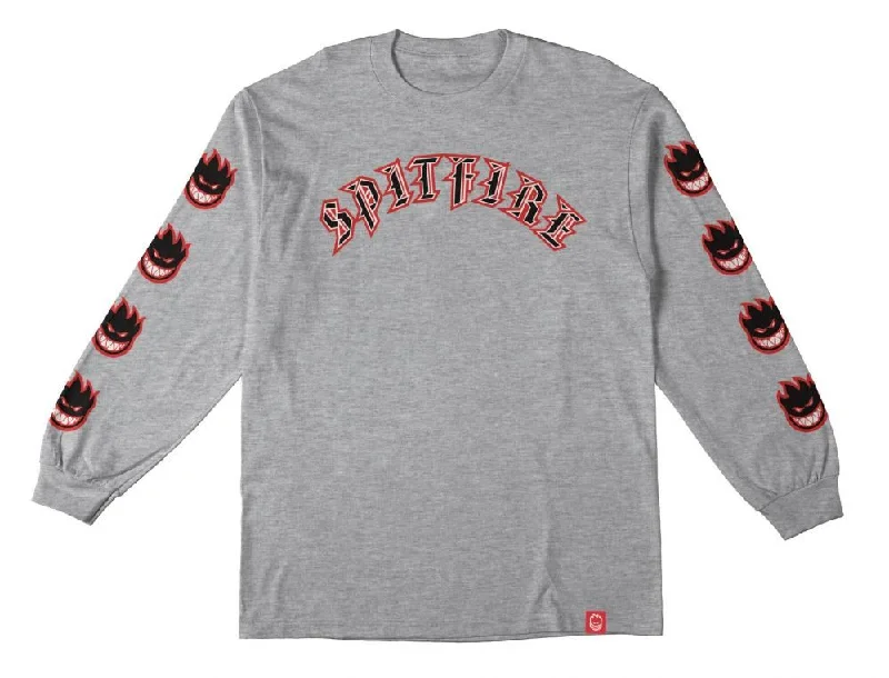 Spitfire L/S T-Shirt Old E Bighead Fill Sleeve - Sport Grey / Red / Black / White-- Seamless Knitted Crochet