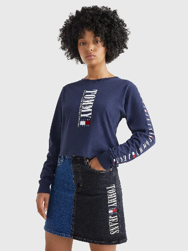 Tommy Hilfiger Retro Logo T-Shirt - Women-- Cotton Fabric Linen Fabric Terry Fabric