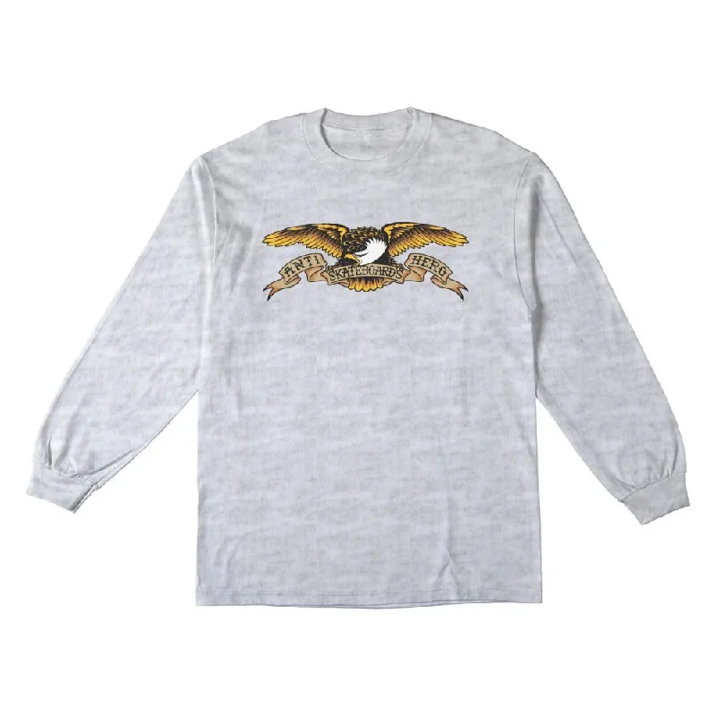 AntiHero L/S T-Shirt Eagle - Ash / Black-- Notch Collar Peter Pan Collar Cowl Neck