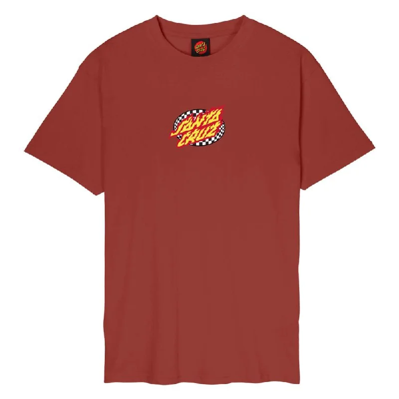 Santa Cruz T-Shirt Oval Check Flame Front - Dark Rust-- Rayon Velvet Corduroy
