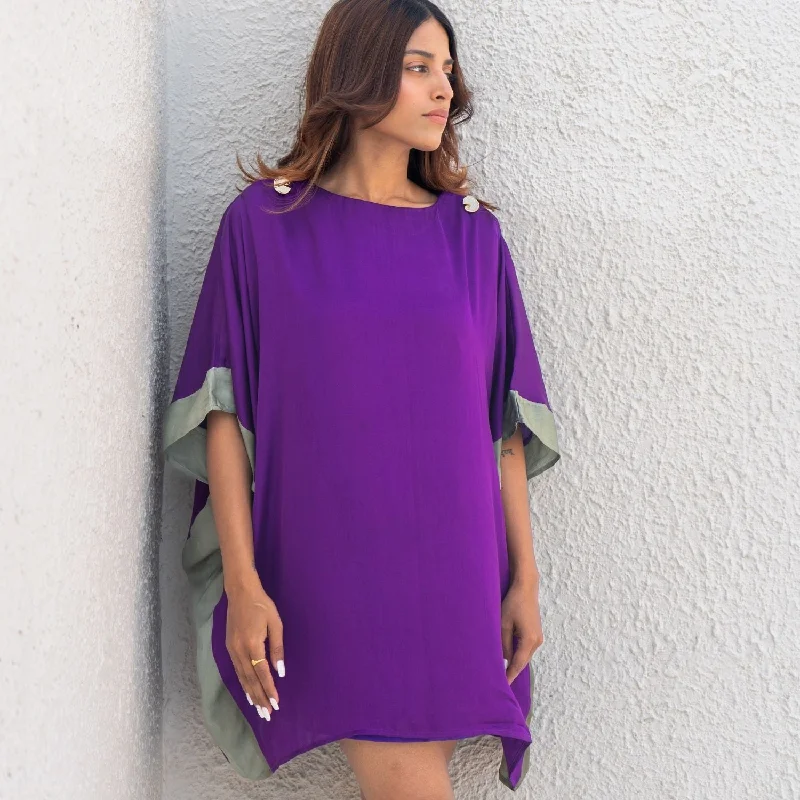 Vibrant Purple-Green Short Kaftan Dress | Modal | Casual Wear Tunics Mesh breathable