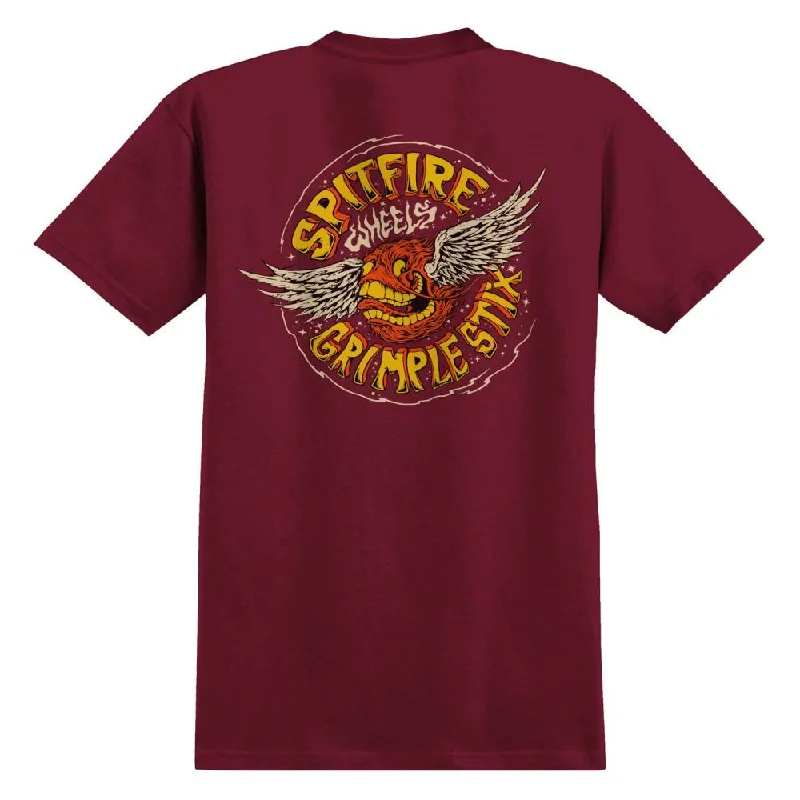 Spitfire X Grimple T-Shirt Flying Grimple - Burgundy-- Iron Safe Non-Iron Wrinkle Free