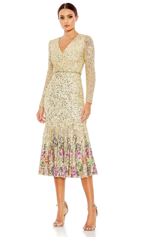 Mac Duggal A5589 - Floral Detailed Sequin Dress Floral Print girly
